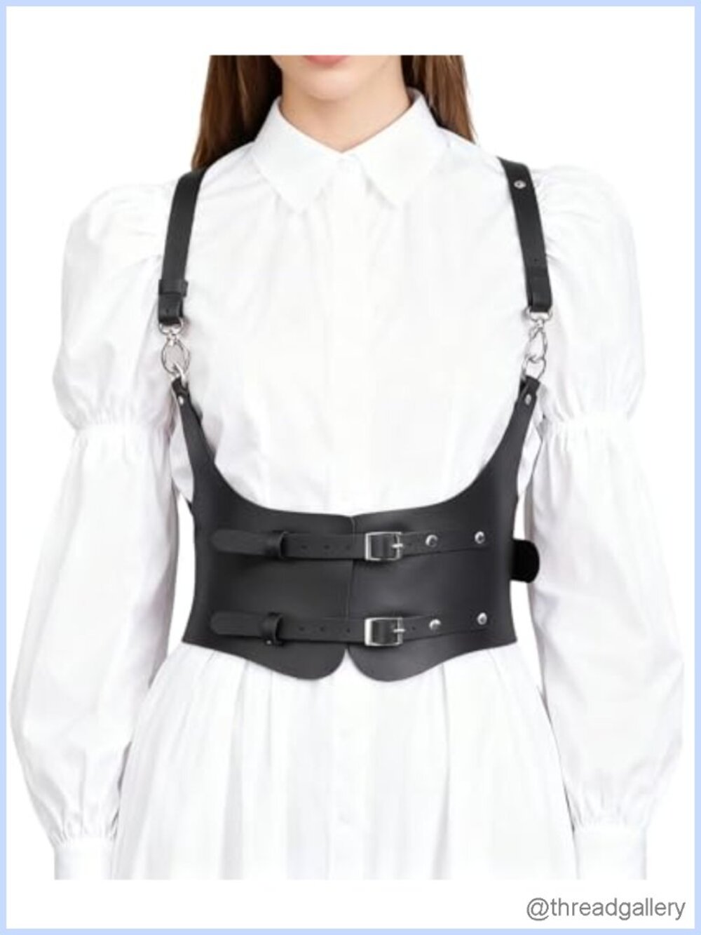 Women Faux Leather Body Belt Corset Waist Shoulder Strap Layering